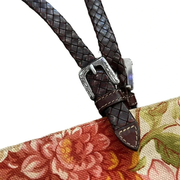 Brighton Green Floral Spring Canvas Leather Vintage Handbag - Picture 4 of 6